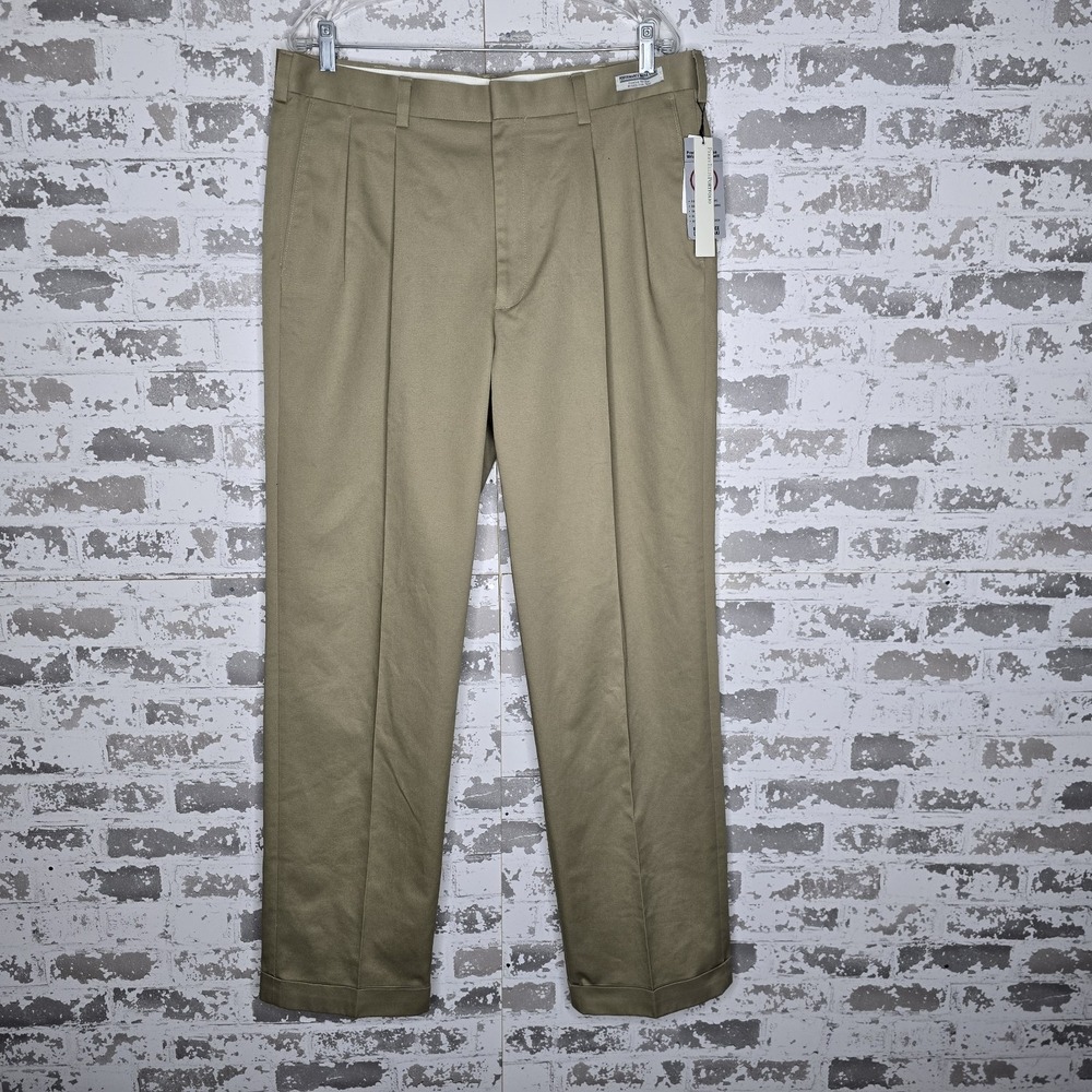 NWT Perry Ellis Dress Khaki Pants Mens 36x34 Beige Performance Non-Iron Pleated